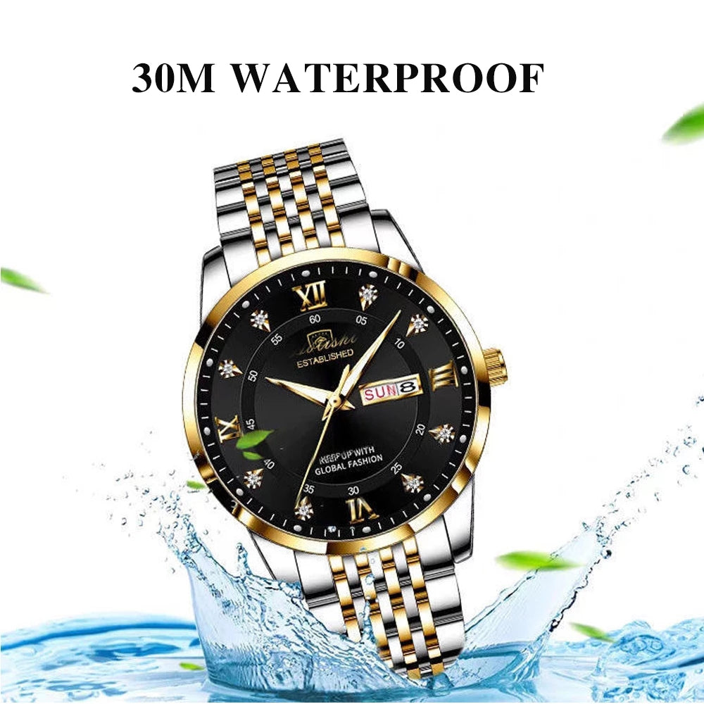 POEDAGAR Mens Fashion Full Steel Quartz Watch