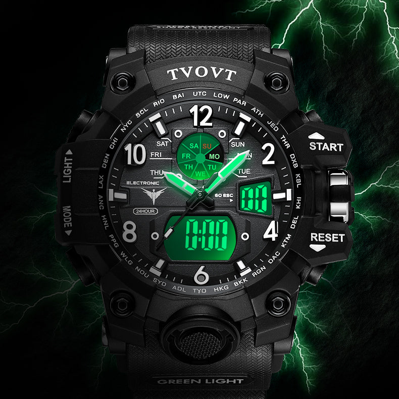 Men's TVOVT Waterproof Double Dial Led Sport Watch