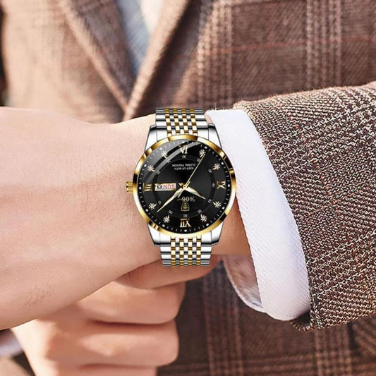 POEDAGAR Mens Fashion Full Steel Quartz Watch