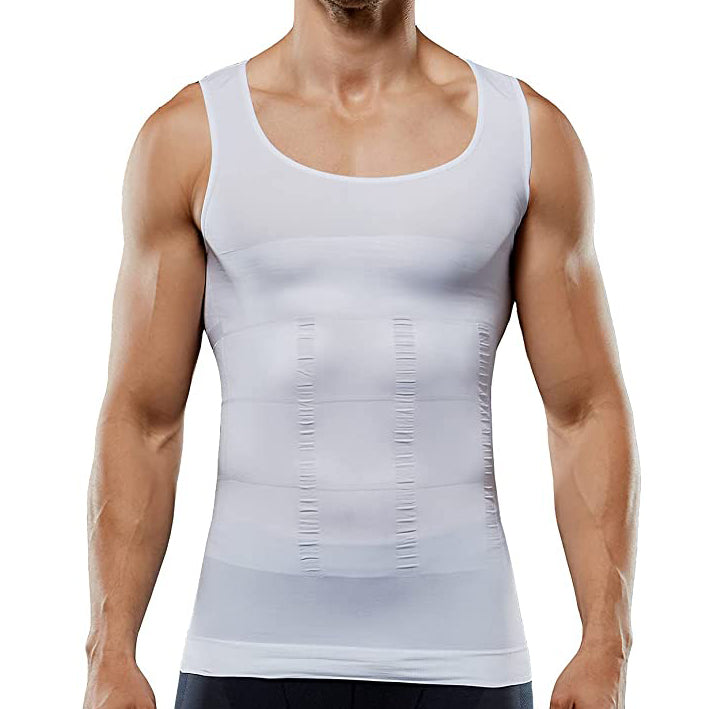 Men's Slimming Body Shaper Vest Shirt Abs Abdomen Slim【White Color】