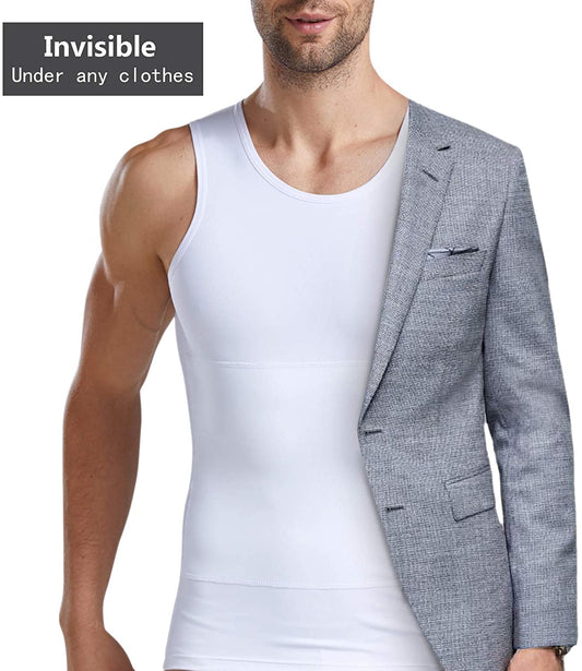 Men's Slimming Body Shaper Vest Shirt Abs Abdomen Slim【White Color】